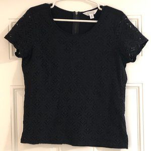 Market & Spruce Short-Sleeve Black Lace Shirt - Petite Large (PL)